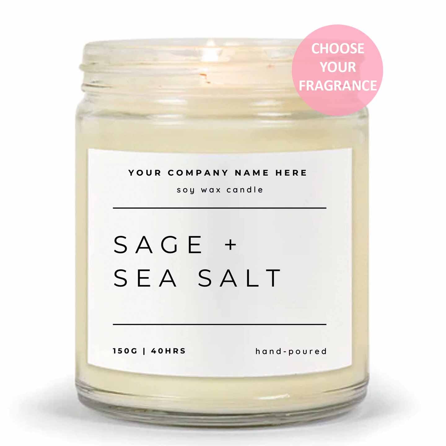 Stock Label Style 2 | Custom White Label Clear Jar Candle | Private Label Soy Candle | Personalised Branding for Businesses