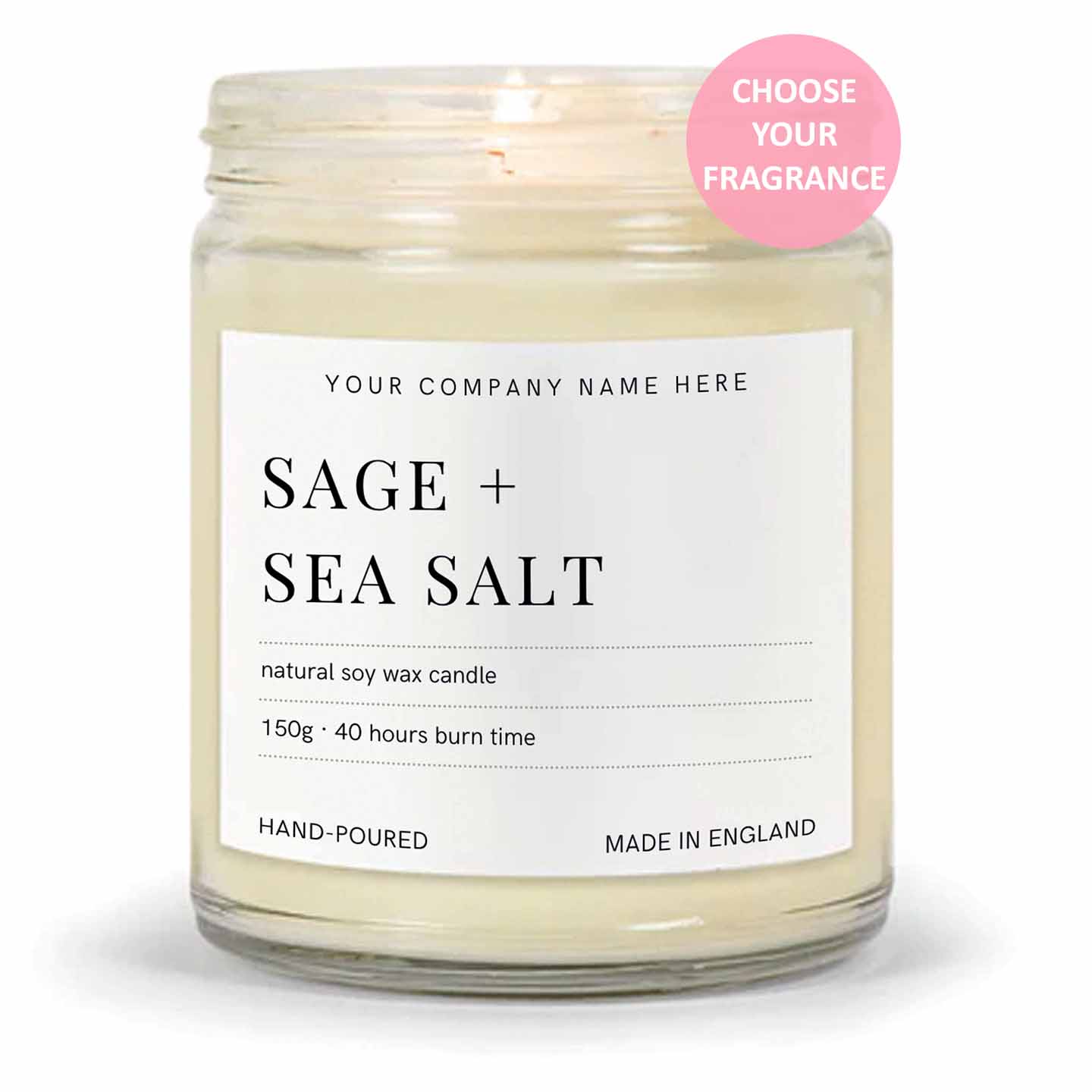 Stock Label Style 3 | Custom White Label Clear Jar Candle | Private Label Soy Candle | Personalised Branding for Businesses