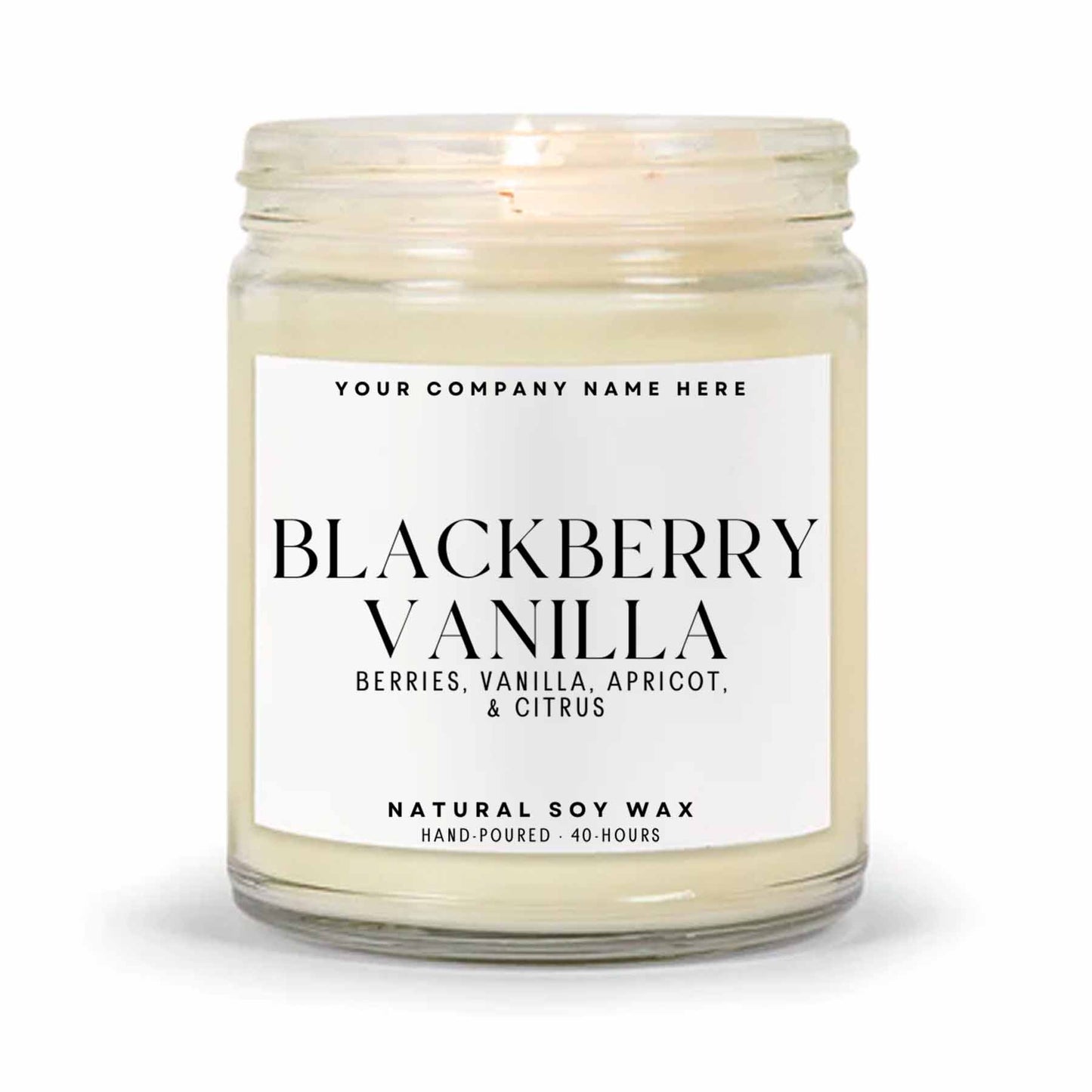 Stock Label | Blackberry Vanilla | Clear Glass Jar | Hand-Poured | Natural Soy Candle