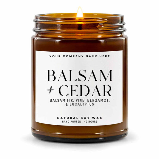 Stock Label | Balsam + Cedar | Amber Glass Jar | Hand-Poured | Natural Soy Candle