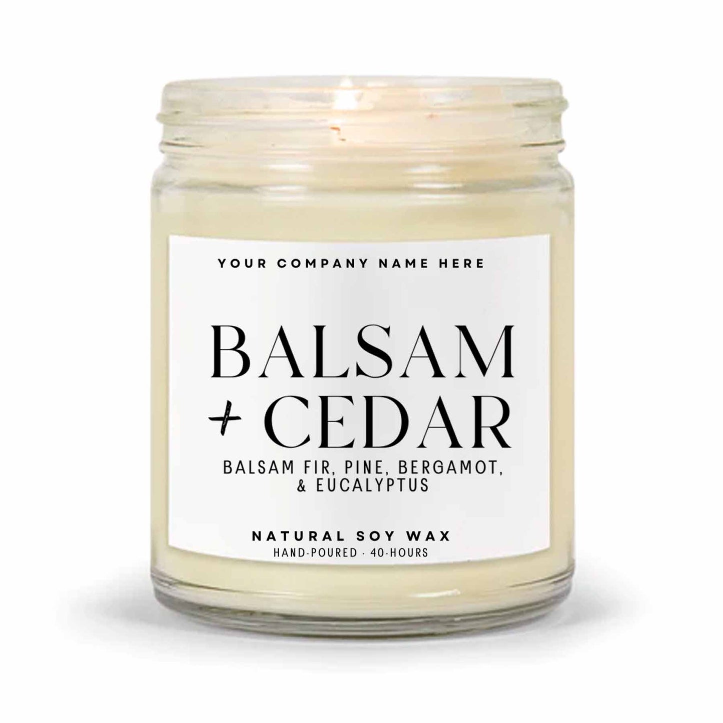 Stock Label | Balsam + Cedar | Clear Glass Jar | Hand-Poured | Natural Soy Candle