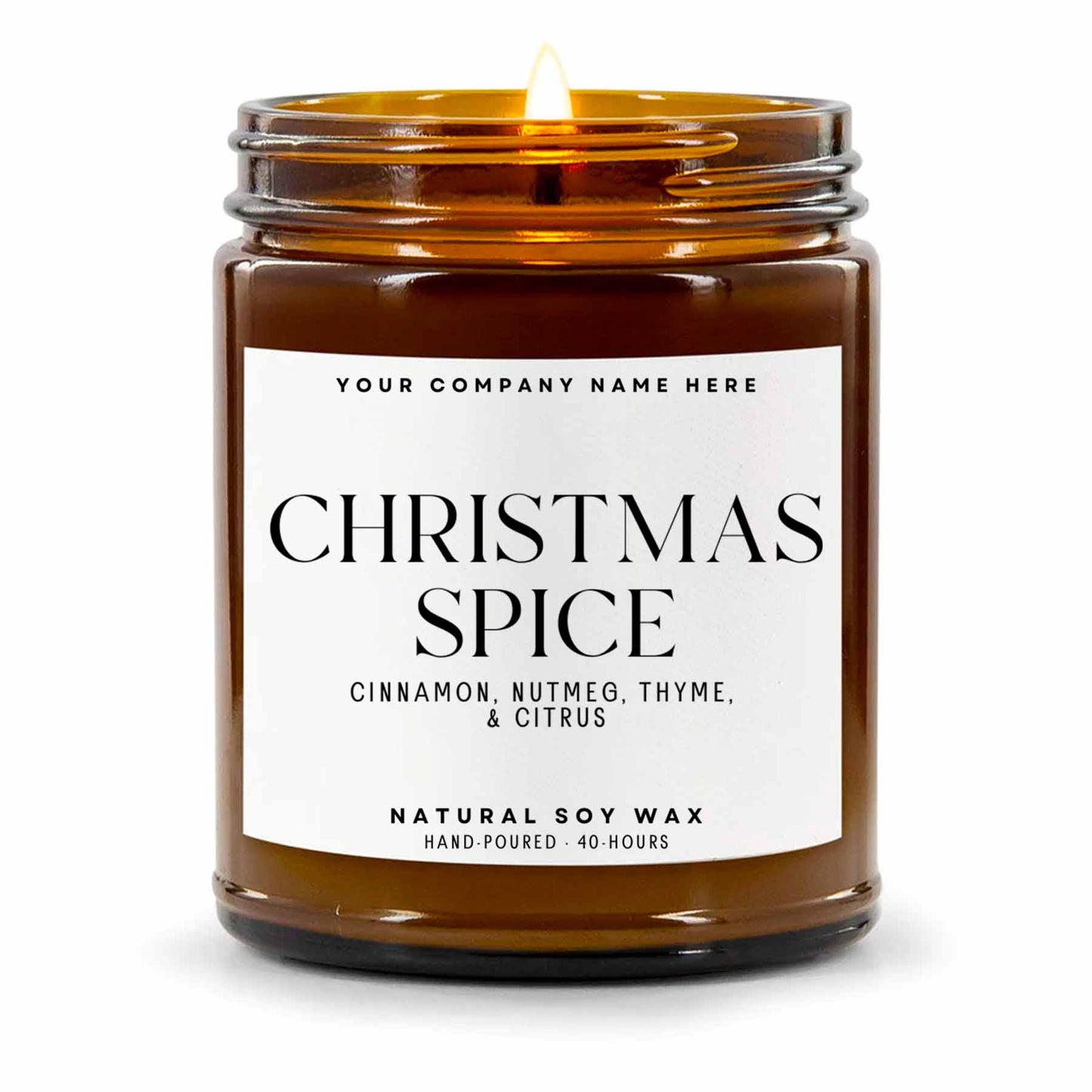 Stock Label | Christmas Spice | Amber Glass Jar | Hand-Poured | Natural Soy Candle