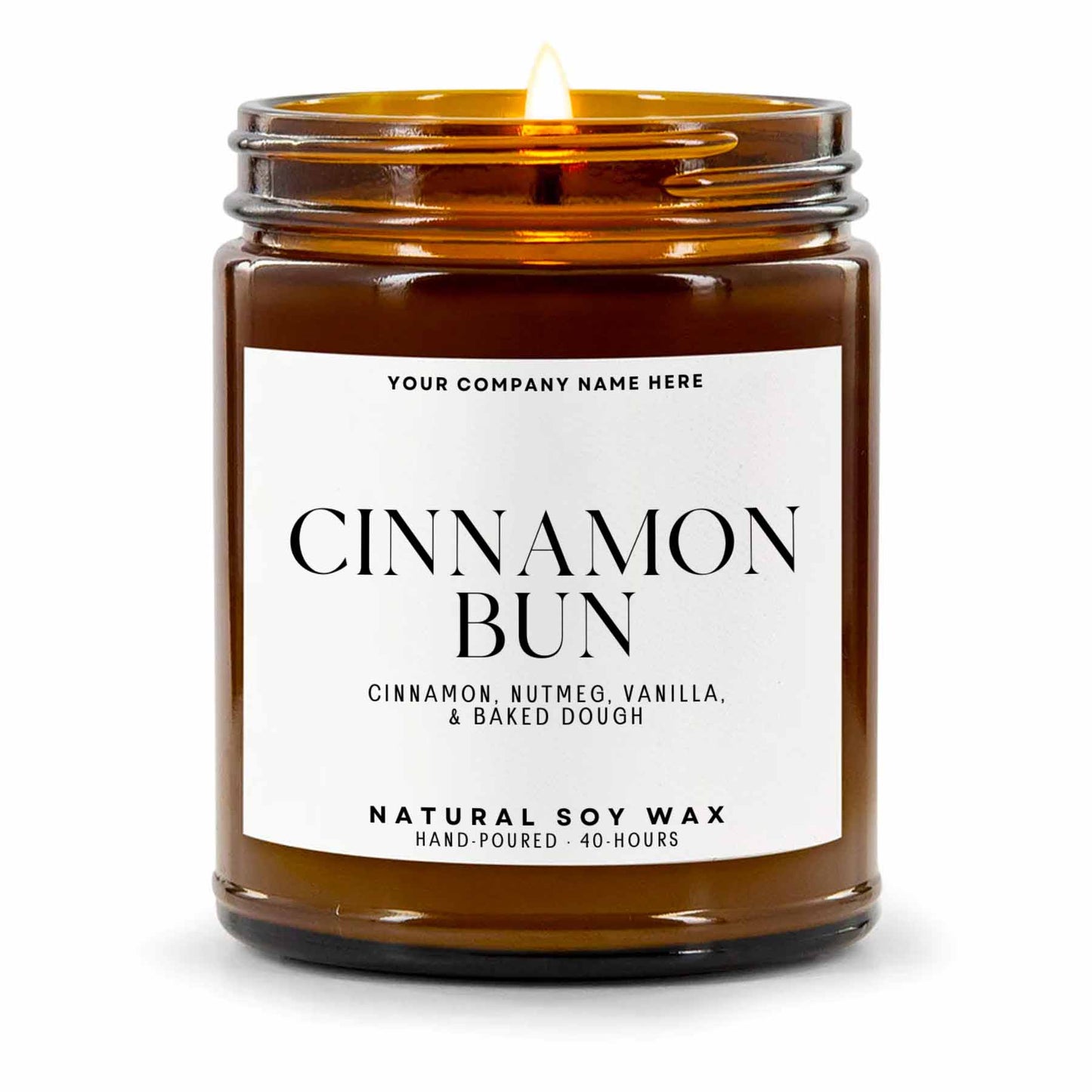 Stock Label | Cinnamon Bun | Amber Glass Jar | Hand-Poured | Natural Soy Candle