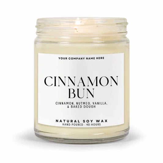 Stock Label | Cinnamon Bun | Clear Glass Jar | Hand-Poured | Natural Soy Candle