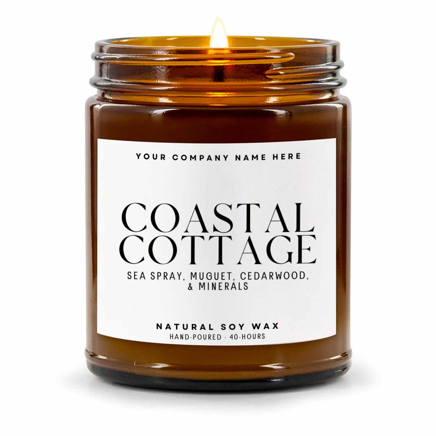 Stock Label | Coastal Cottage | Amber Glass Jar | Hand-Poured | Natural Soy Candle