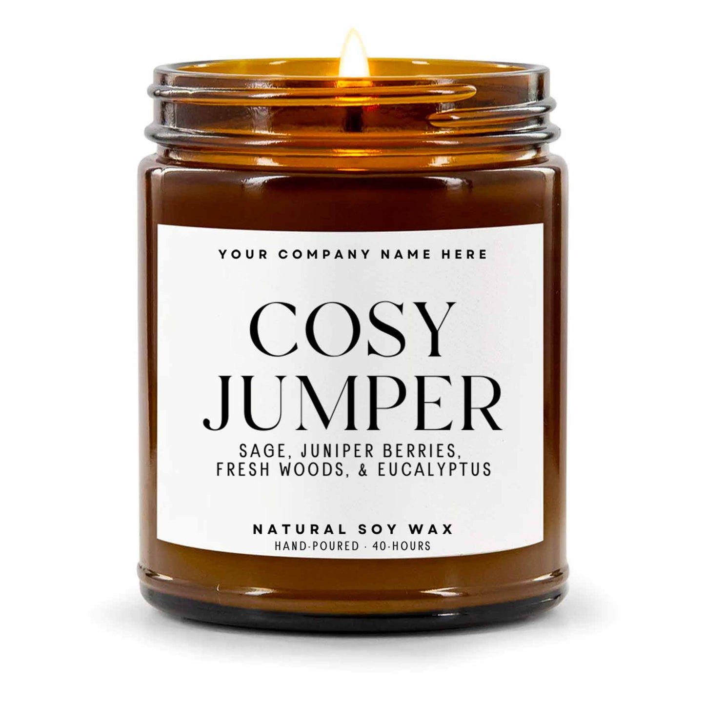 Stock Label | Cosy Jumper | Amber Glass Jar | Hand-Poured | Natural Soy Candle