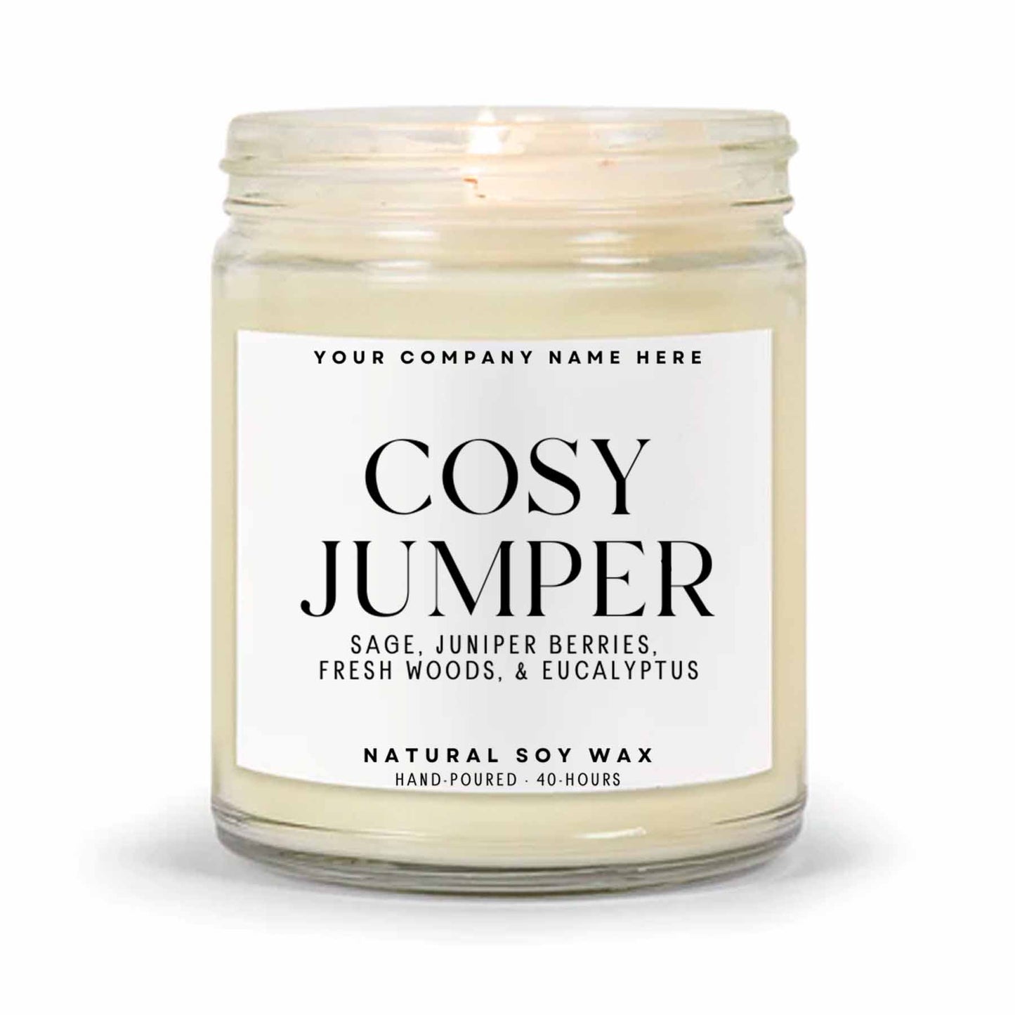 Stock Label | Cosy Jumper | Clear Glass Jar | Hand-Poured | Natural Soy Candle