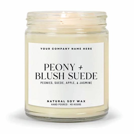 Stock Label | Peony + Blush Suede | Clear Glass Jar | Hand-Poured | Natural Soy Candle