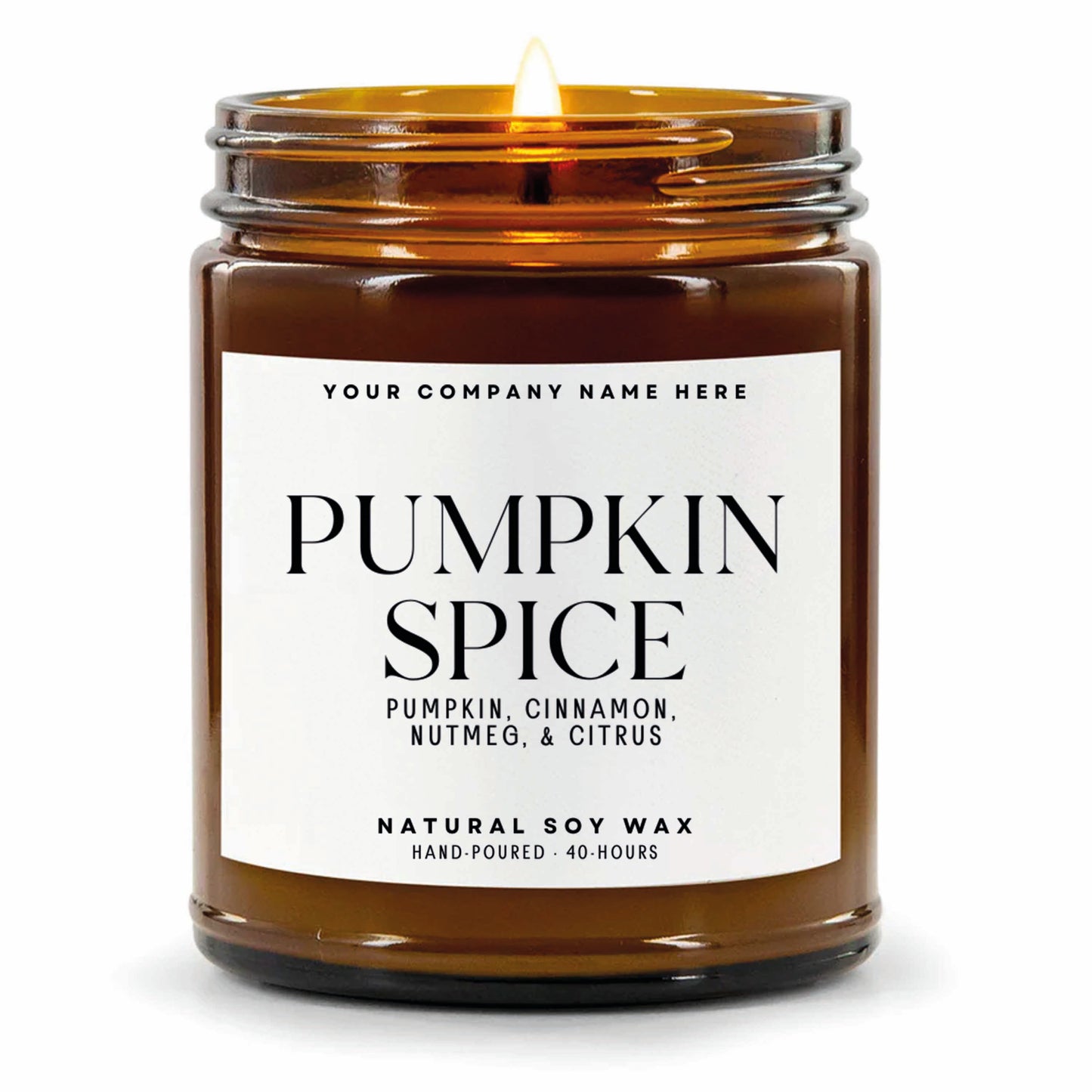 Stock Label | Pumpkin Spice | Amber Glass Jar | Hand-Poured | Natural Soy Candle