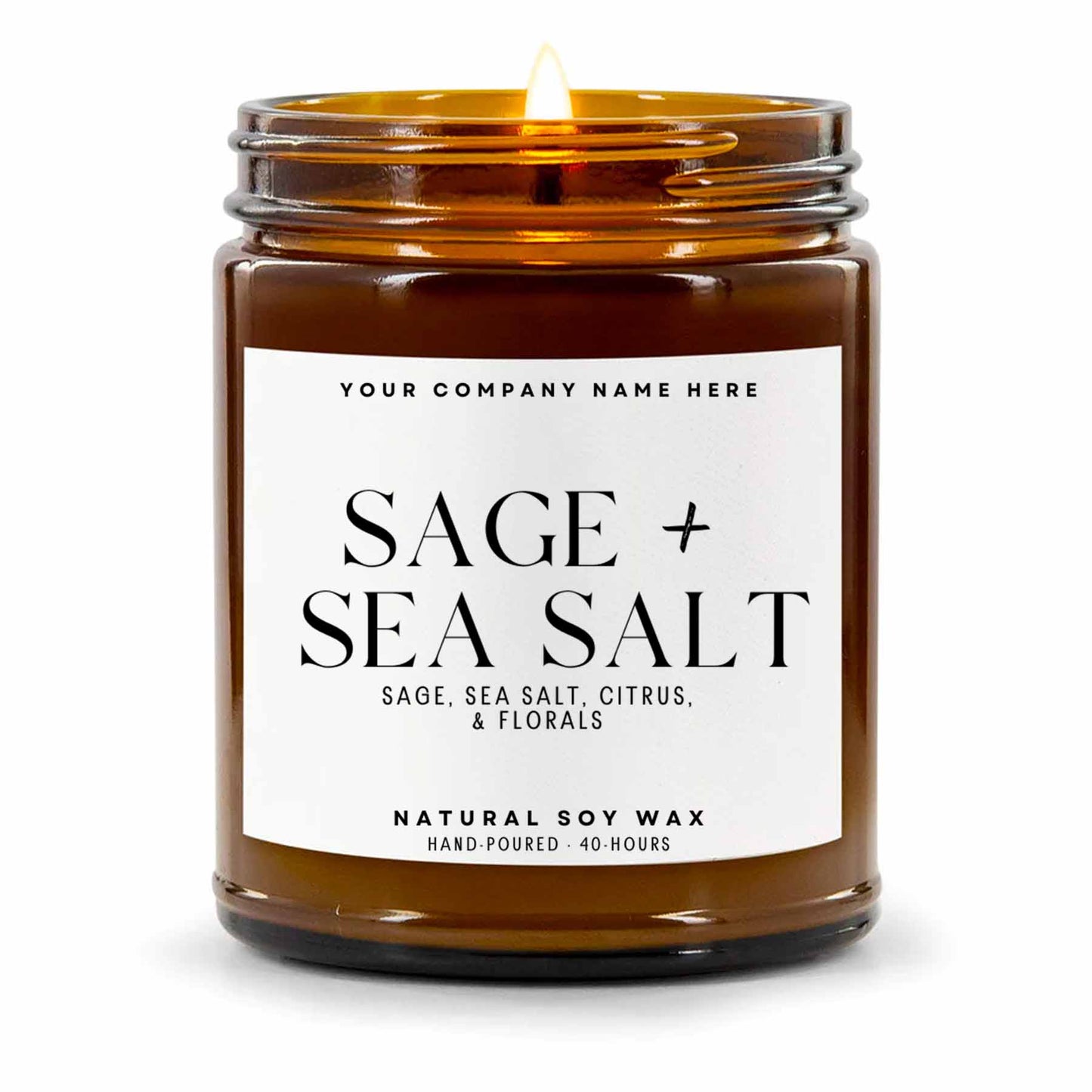 Stock Label | Sage + Sea Salt | Amber Glass Jar | Hand-Poured | Natural Soy Candle