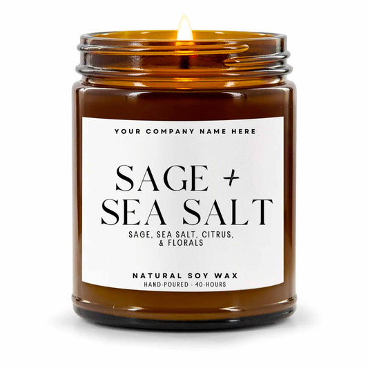 Stock Label | Sage + Sea Salt | Amber Glass Jar | Hand-Poured | Natural Soy Candle