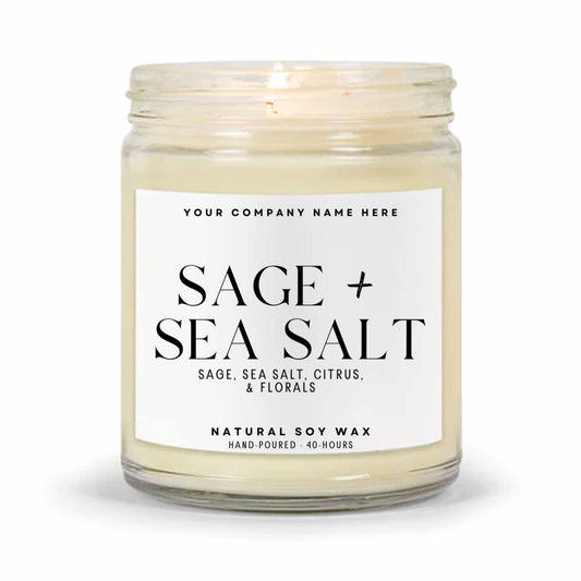 Stock Label | Sage + Sea Salt | Clear Glass Jar | Hand-Poured | Natural Soy Candle