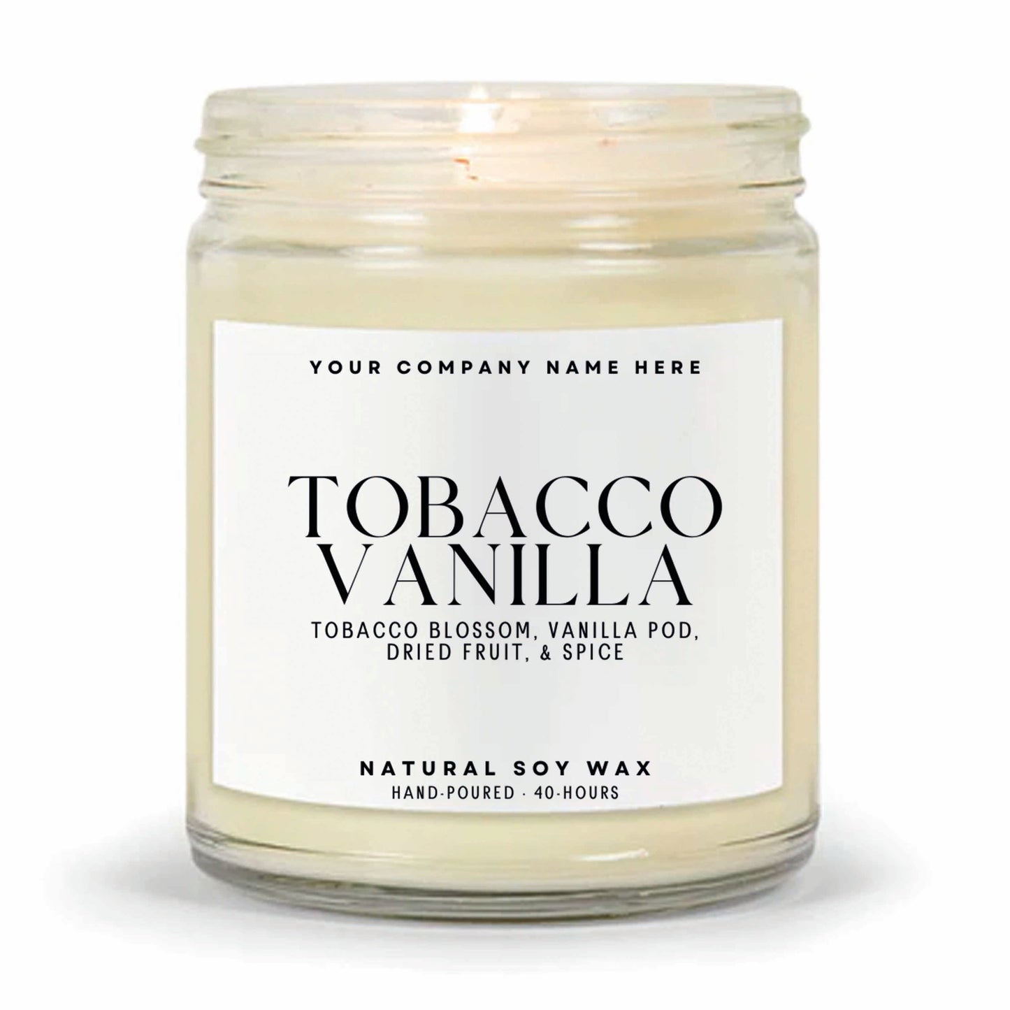 Stock Label | Tobacco Vanilla | Clear Glass Jar | Hand-Poured | Natural Soy Candle