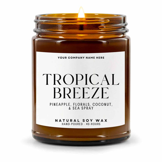 Stock Label | Tropical Breeze | Amber Glass Jar | Hand-Poured | Natural Soy Candle