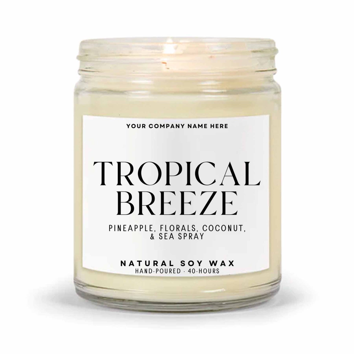 Stock Label | Tropical Breeze | Clear Glass Jar | Hand-Poured | Natural Soy Candle