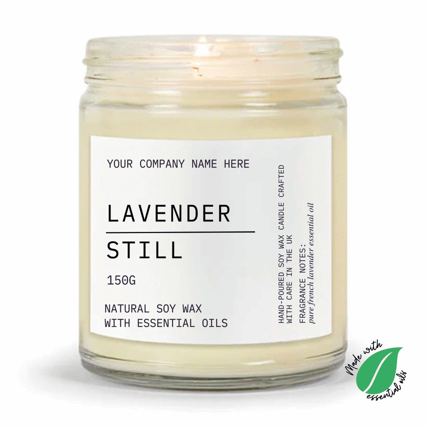 Stock Label Style 6 | Custom White Label Clear Jar Candle | Private Label Soy Candle | Personalised Branding for Businesses