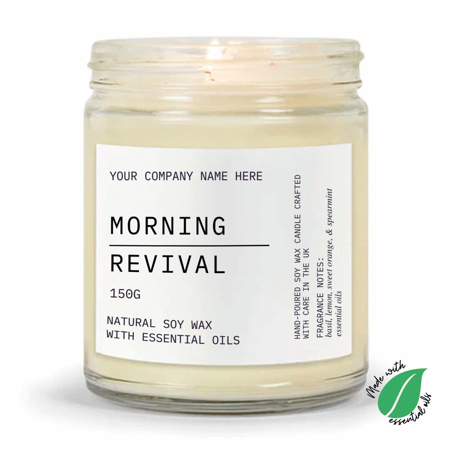 Stock Label Style 6 | Custom White Label Clear Jar Candle | Private Label Soy Candle | Personalised Branding for Businesses
