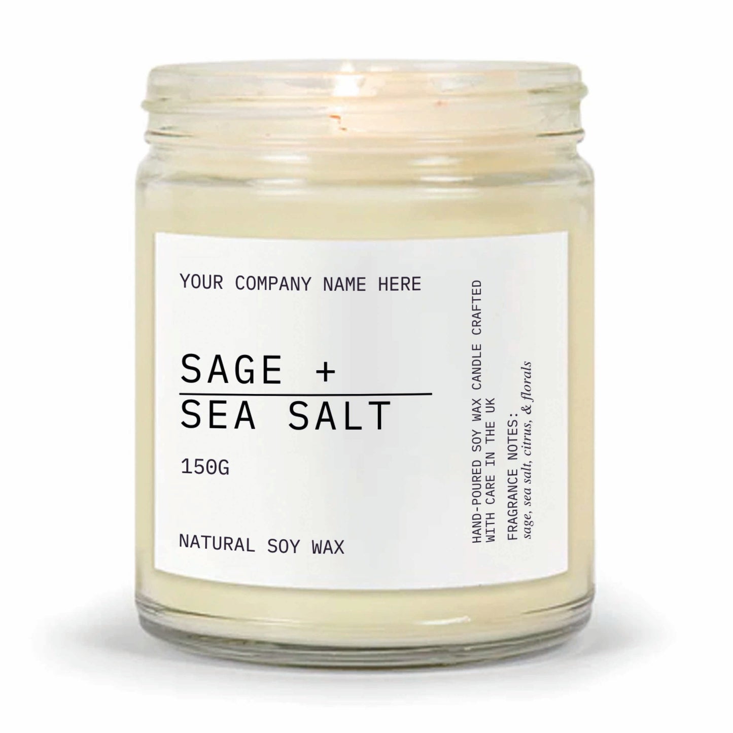 Stock Label Style 6 | Custom White Label Clear Jar Candle | Private Label Soy Candle | Personalised Branding for Businesses