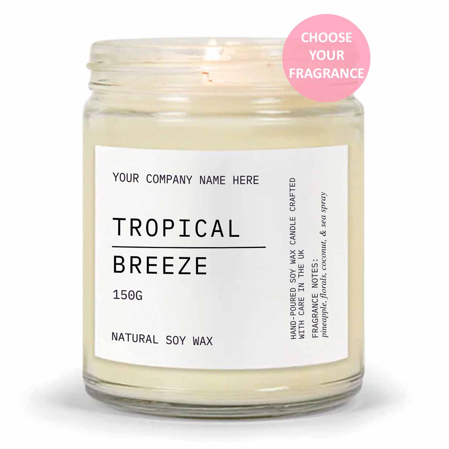 Stock Label Style 6 | Custom White Label Clear Jar Candle | Private Label Soy Candle | Personalised Branding for Businesses